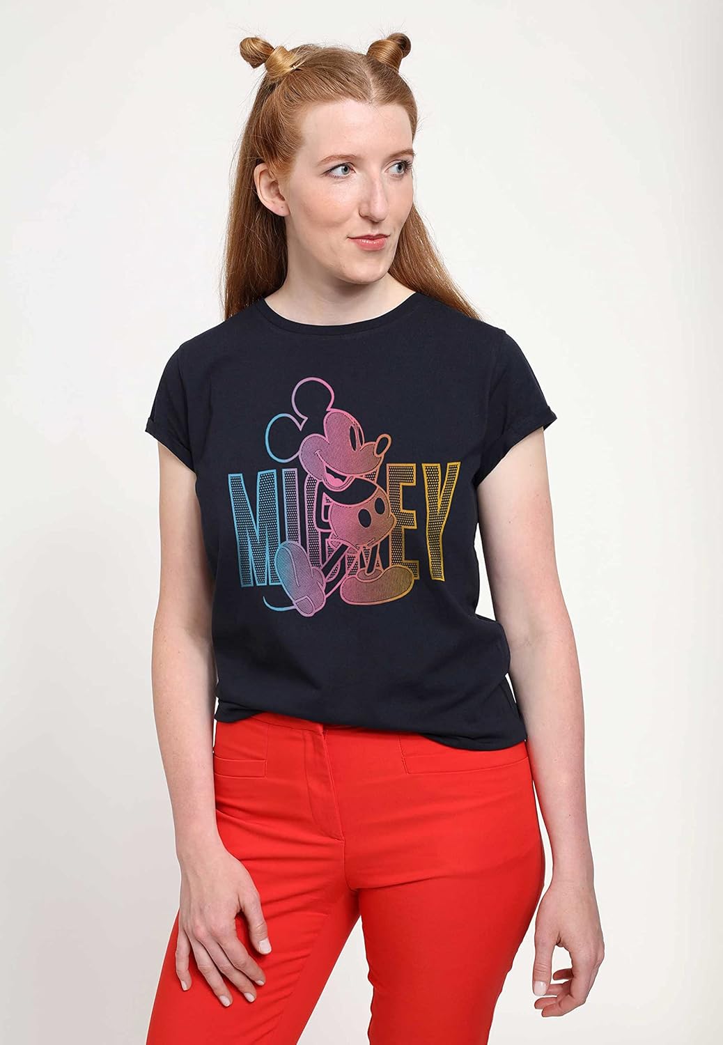 Disney Damen Classic-Gradient Mickey Women's Organic Rolled Sleeve T-Shirt XL Marineblau, XL Marineb