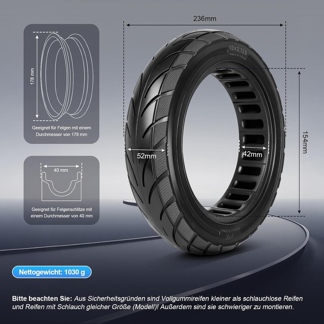 VOLOHAS 10*2,125 Vollreifen 250*54 Solide Reifen für Xiaomi 4Pro/4Lite/Ninebot uifi/F20d/F30d/F40d/F