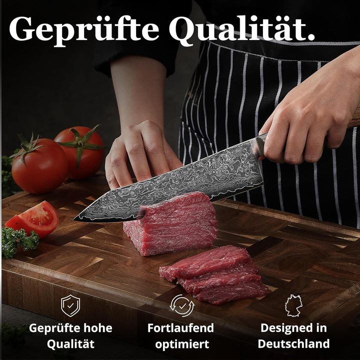 Wakoli EDIB Pro Premium Kiritsuke Chefmesser mit 20 cm Klinge gefertigt aus 67 Lagen echtem Damastst