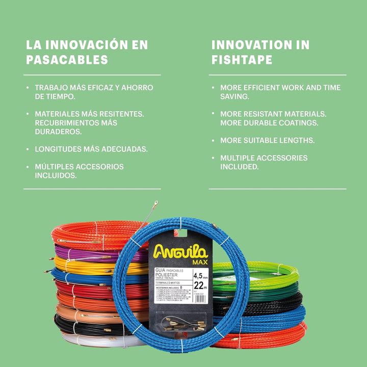 Anguila| Guía Pasacables | Fibra de Vidrio Reforzada + Propileno | Terminales Intercambiables | Colo