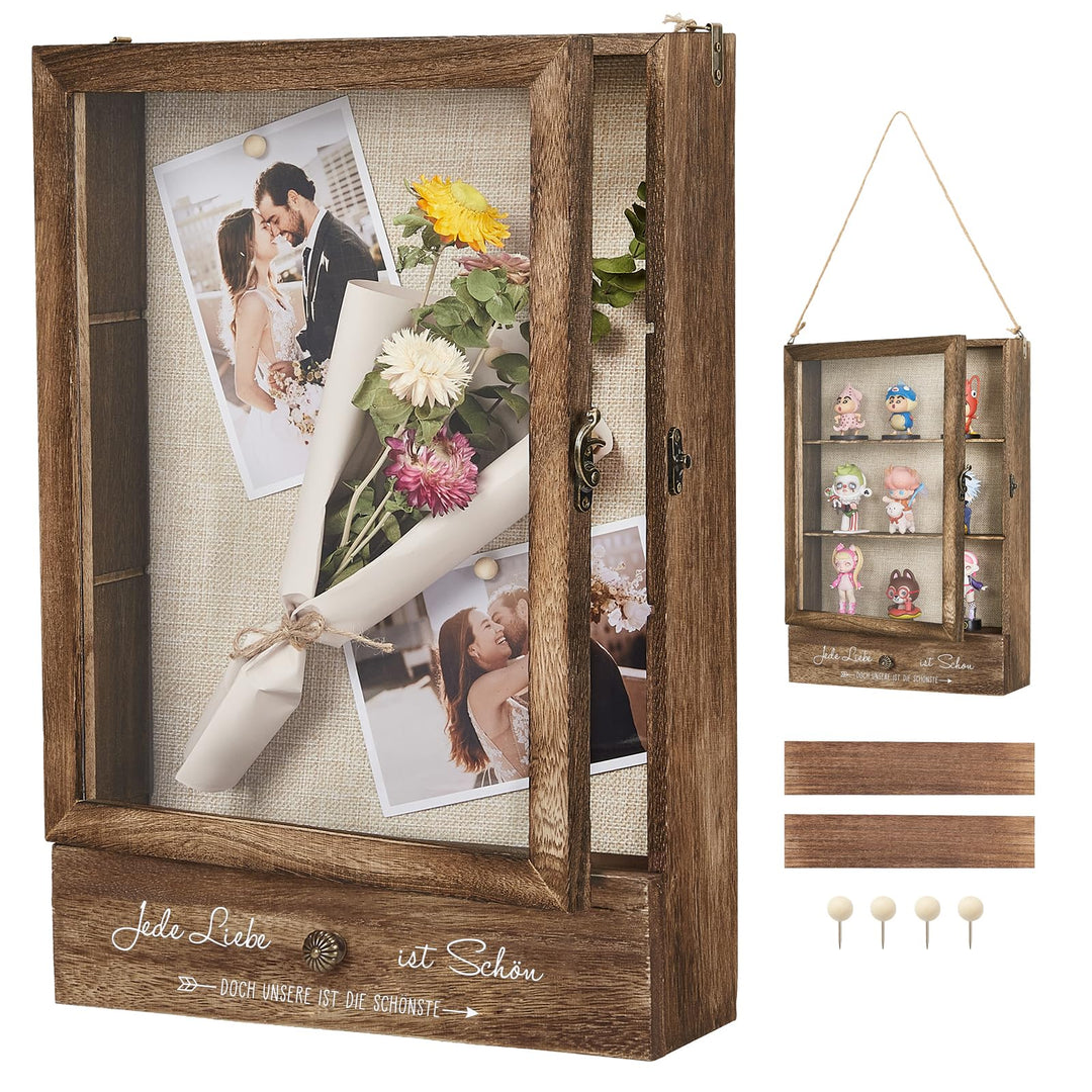 AW BRIDAL Tiefe Vitrine für Erinnerungen, Ideal als Hochzeitsdeko, Einzugsgeschenk oder Wohnaccessoi