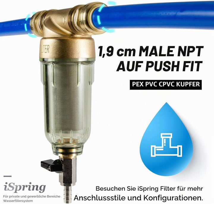 iSpring WSP-50 Reusable Whole House Spin Down Sediment Water Filter 50 Micron, 1" MNPT + 3/4" FNPT w