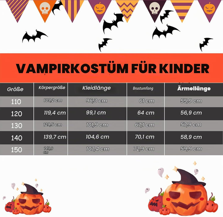 PABTID Vampir Kostüm Mädchen Halloween Kostüme Kinder Gothic Kapuzen Vampirkostüm Halloween Verkleid