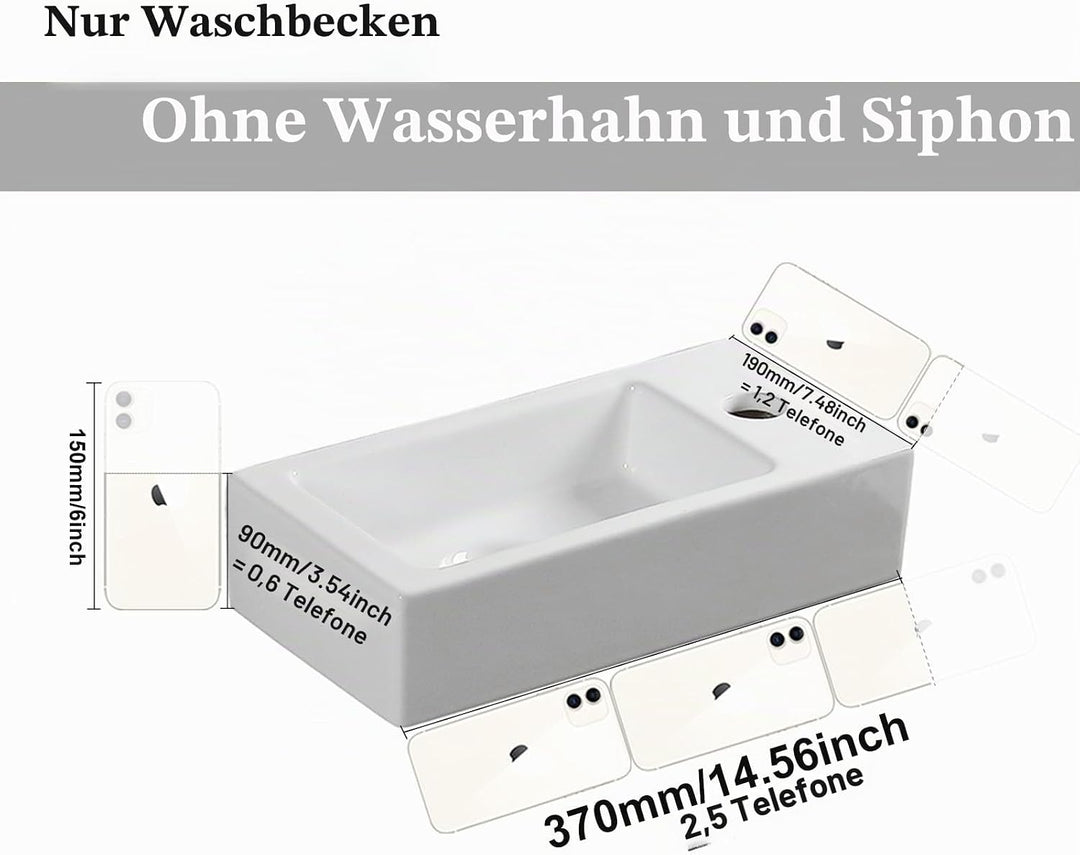 Waschbecken zur Wandmontage, klein, rechteckig, Keramik, rechts Moderne, Moderne