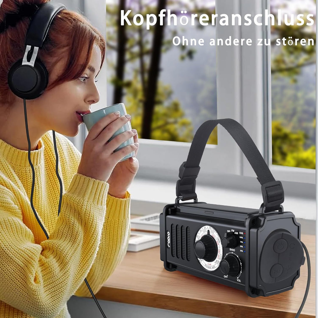 13000mAH Kurbelradio | Notradio mit AM FM Radio, Tragbare Baustellenradio, Batteriebetriebenes Radio