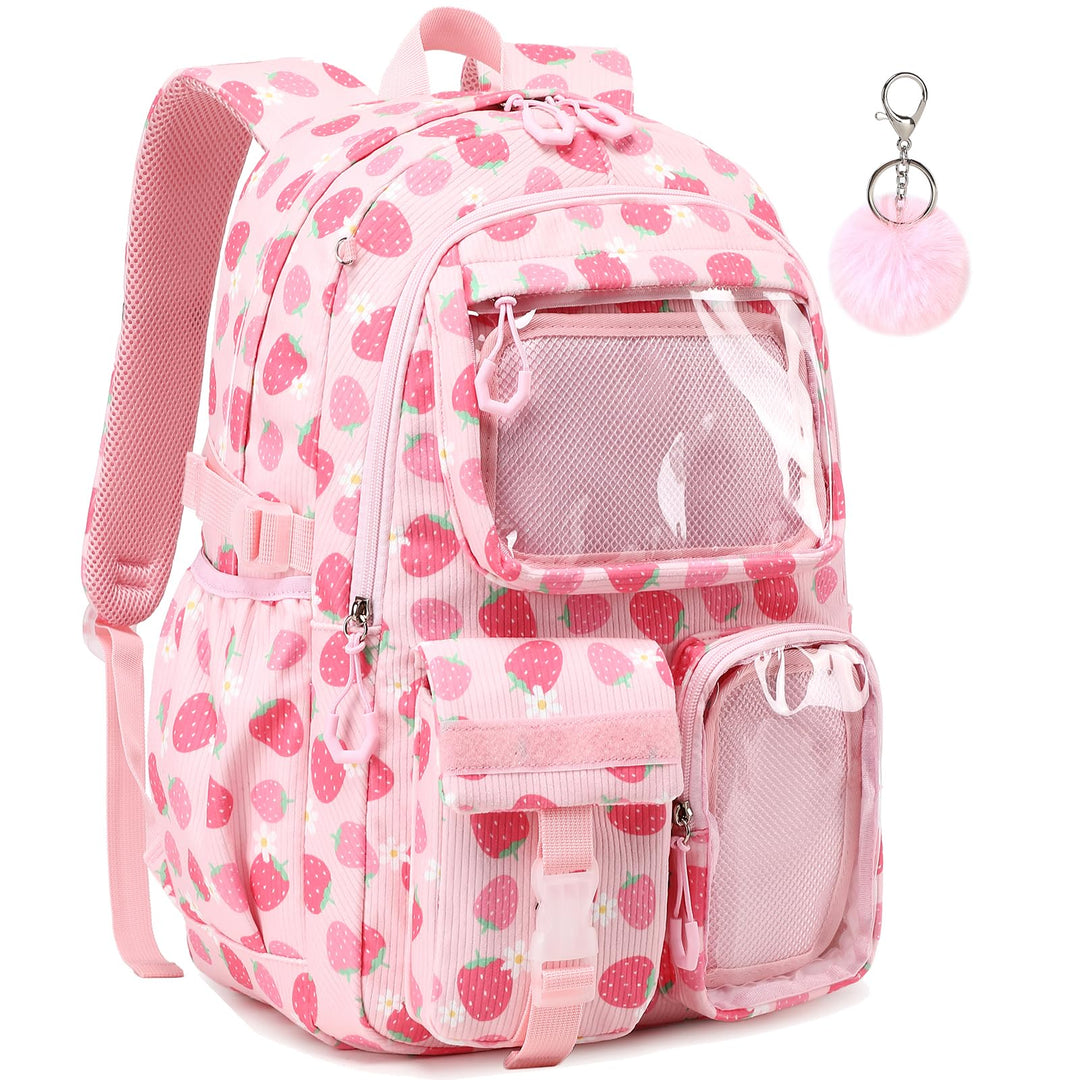 Kimwadalh Mädchen Erdbeere Rucksäcke Schulranzen Cord Schulrucksäcke Schultasche Schultaschen Grunds