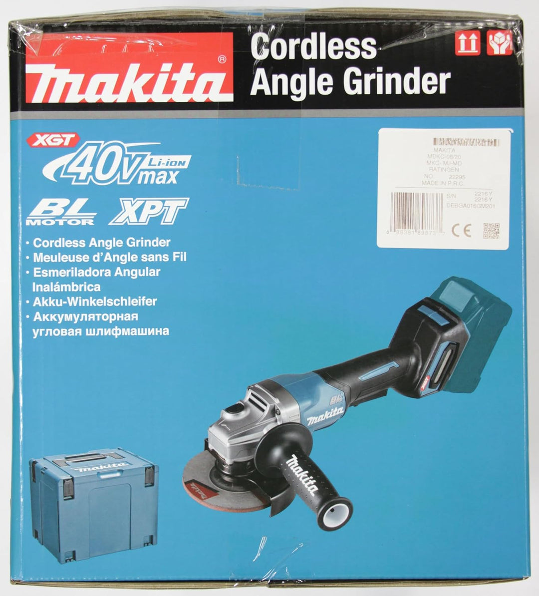 Makita GA016GM201 Akku-Winkelschleifer 40V max. / 4,0 Ah, 2 Akkus + Ladegerät im MAKPAC, Petrol mit