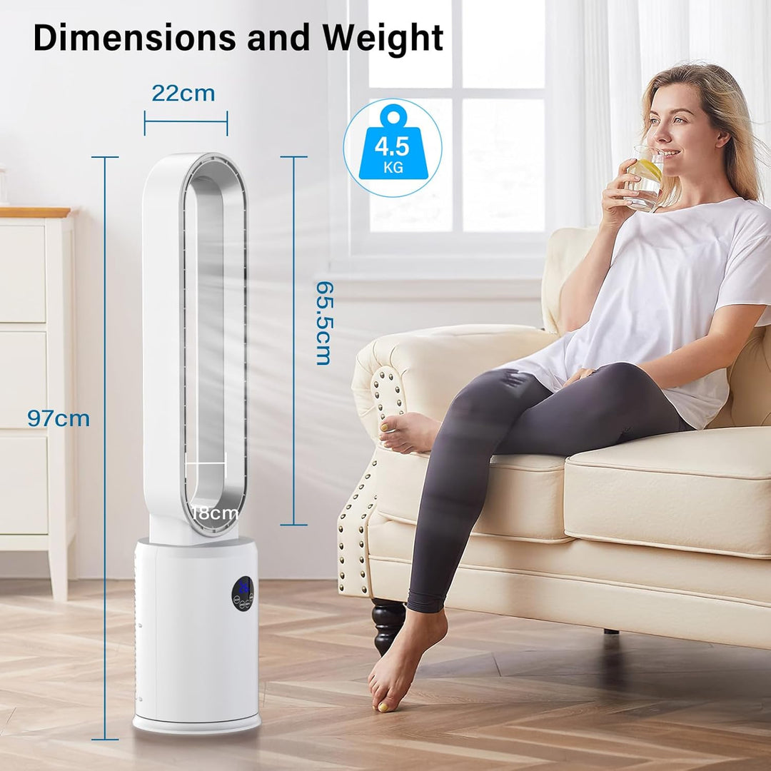 YAZEKY Turmventilator Sehr Leise Rotorloser Ventilator - 3 Geschwindigkeiten 97cm 60° Oszillierender