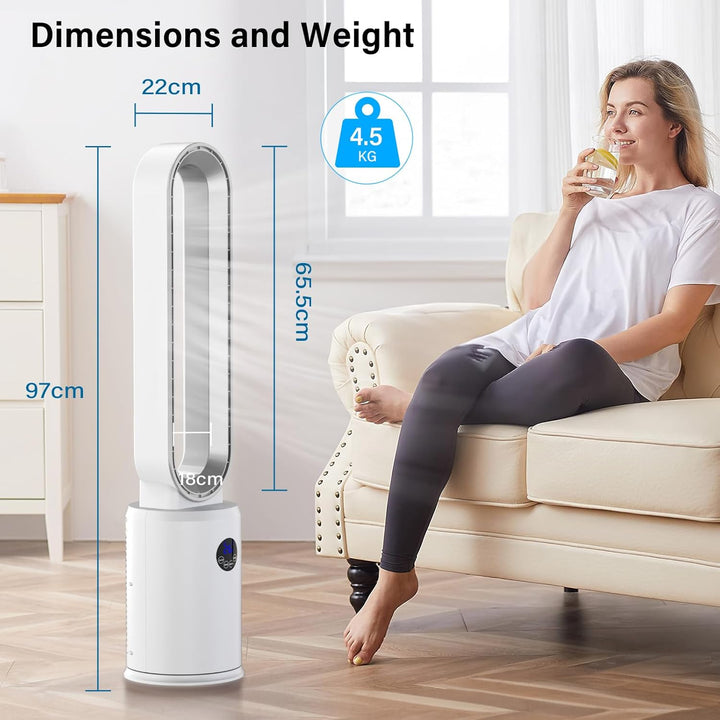 YAZEKY Turmventilator Sehr Leise Rotorloser Ventilator - 3 Geschwindigkeiten 97cm 60° Oszillierender