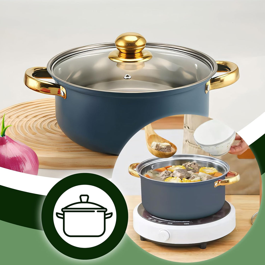 Retoo Topf und Pfannenset Induktion 12-teilig Kochtopf Set mit Glasdeckel, Topfset Edelstahl Bratpfa