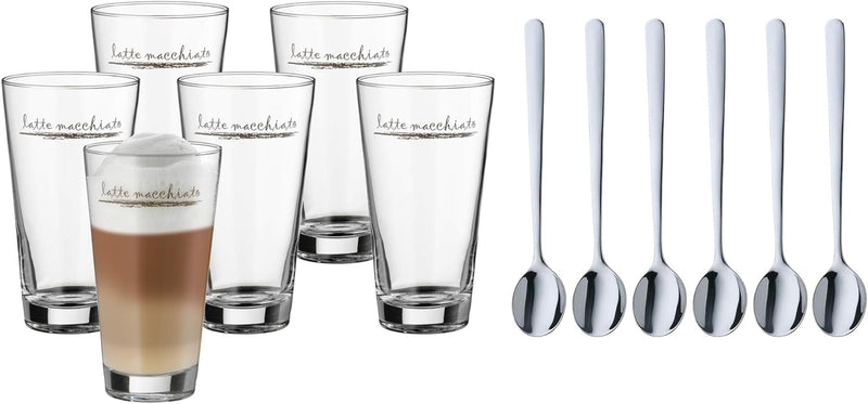 WMF Clever&More Latte Macchiato Gläser Set 12-teilig mit Löffel, Aufrdruck, 280 ml,spülmaschinengeei