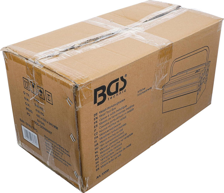 BGS 33000 | Metall-Werkzeugkasten | leer | 420 x 200 x 200 mm | 5 Fächer | Stahlblech leer | 5 Fäche