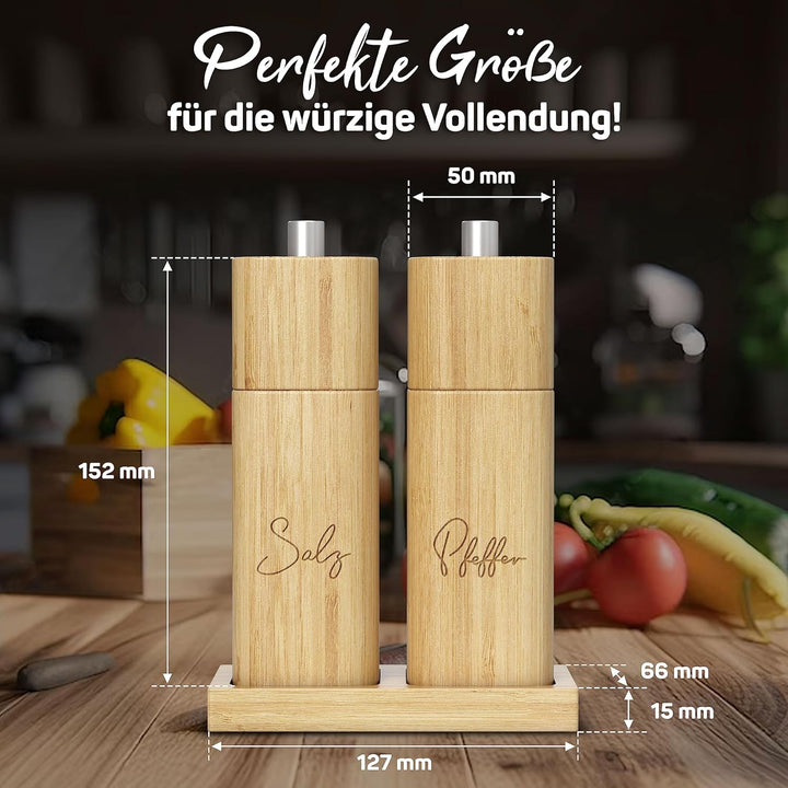 ELBFUCHS® Salz und Pfeffermühle Holz Gross [NEU] Zeitloses 2-er Set Pfeffer und Salzmühle mit Kerami