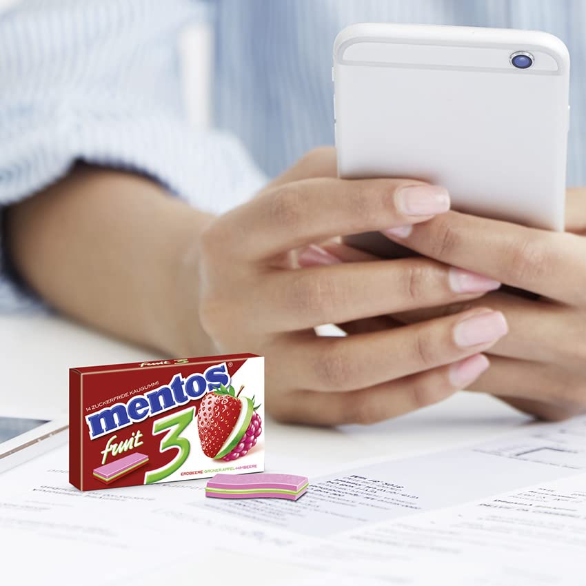 Mentos Kaugummi Fruity Fresh Erdbeere - Grüner Apfel - Himbeere, zuckerfreie Chewing Gum Dragees mit