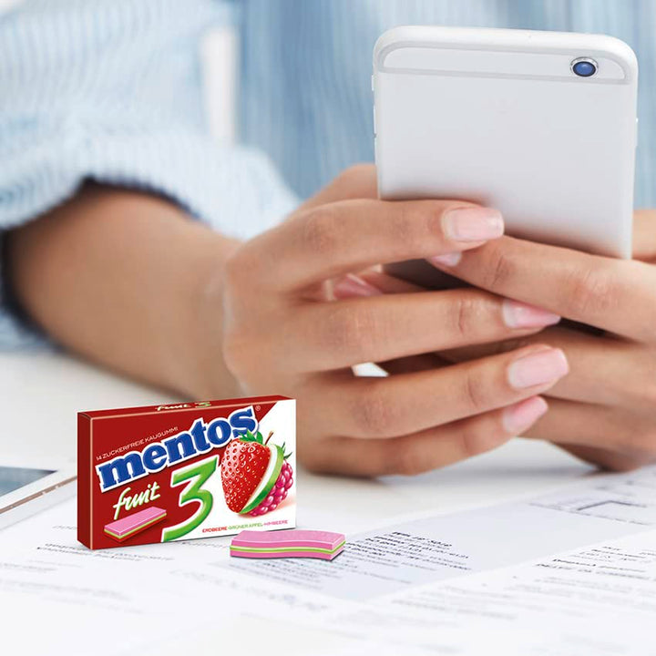 Mentos Kaugummi Fruity Fresh Erdbeere - Grüner Apfel - Himbeere, zuckerfreie Chewing Gum Dragees mit