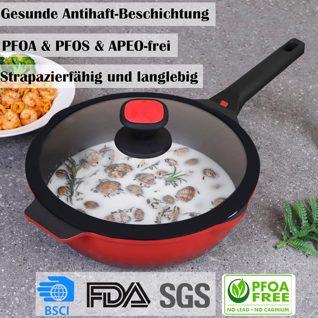 diig Bratpfanne mit Deckel, 30cm/5L Wokpfanne Antihaft Pfanne Aluminiumguss Flachpfanne Sauteuse Für