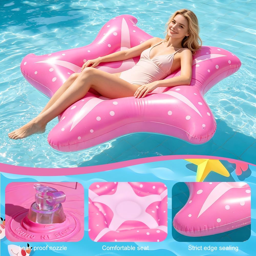 Mineup 150cm Luftmatratze Pool Seestern, Aufblasbares Schwimmbett Mit 1 Luftpump, Wasserhängematte E