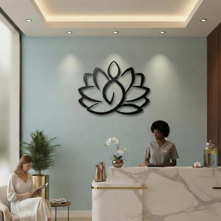 Metall-Wand-Dekor, Lotus-Blumen-Kunst, Home Decor Yoga-Schild, böhmische Kunstwerke (45 x 37 cm), 45