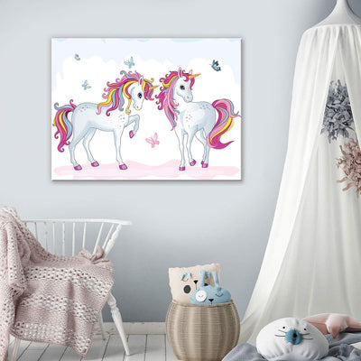 Forwall Leinwandbild Canvas Einhorn Kinderzimmer - Mädchen Schmetterling Wandbilder für Kinder Bild