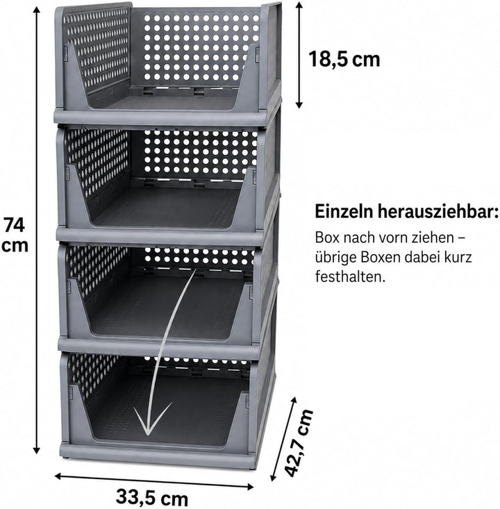 Kleiderschrank Organizer 4er Set – faltbare, stapelbare Aufbewahrungsboxen aus PP Kunststoff für Kle
