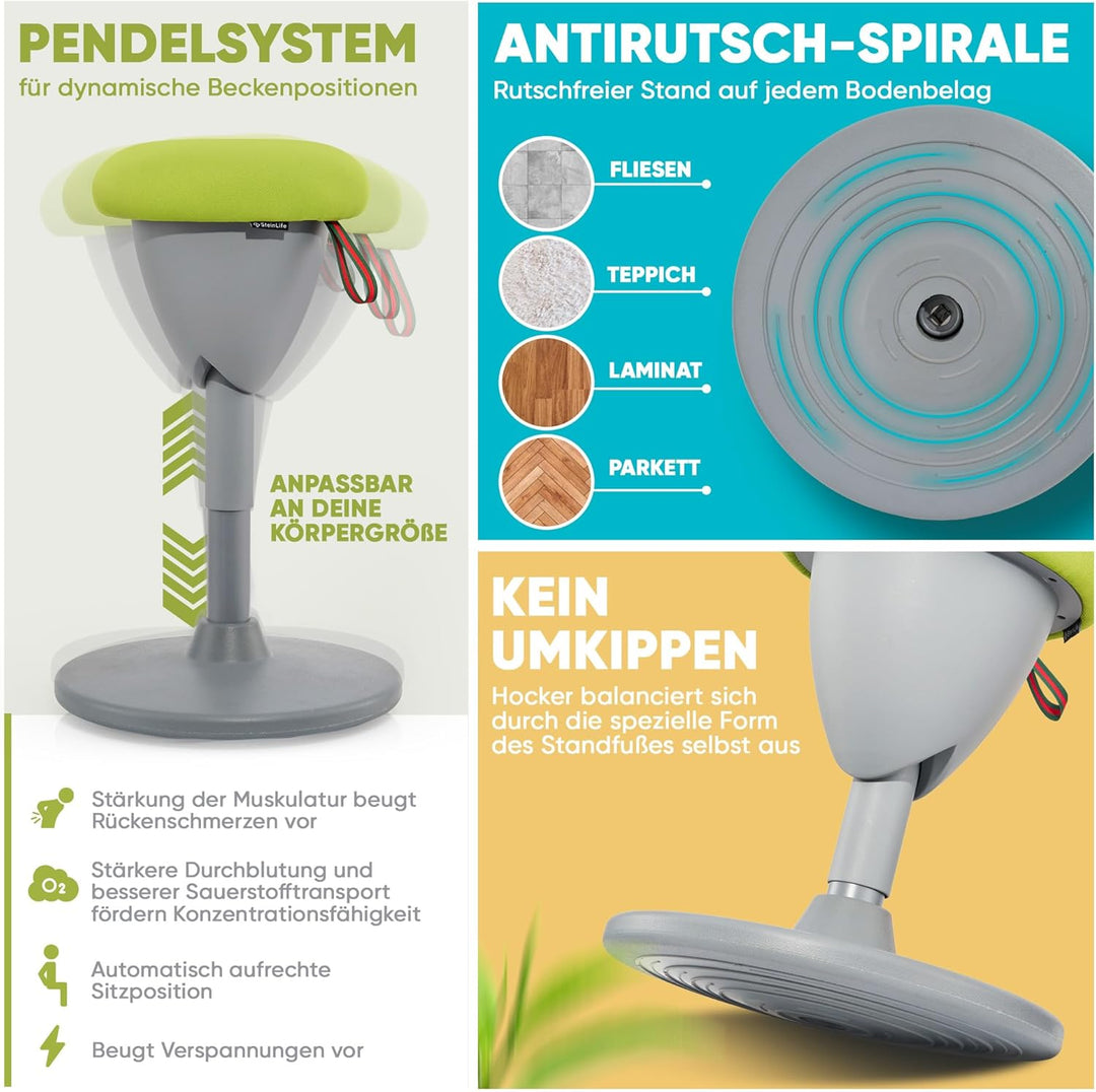 SteinLife Cone Bürohocker Ergonomisch [TESTSIEGER] Sitzhocker Höhenverstellbar [48-68cm] Ergonomisch
