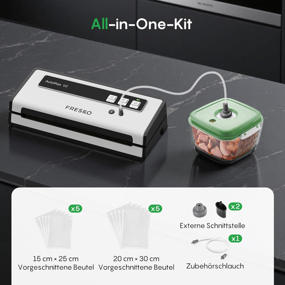 FRESKO Automatische Vakuumiergerät, 140W Vakuumierer mit Doppelte Heisssiegelung, Trocken-/Feuchtmod