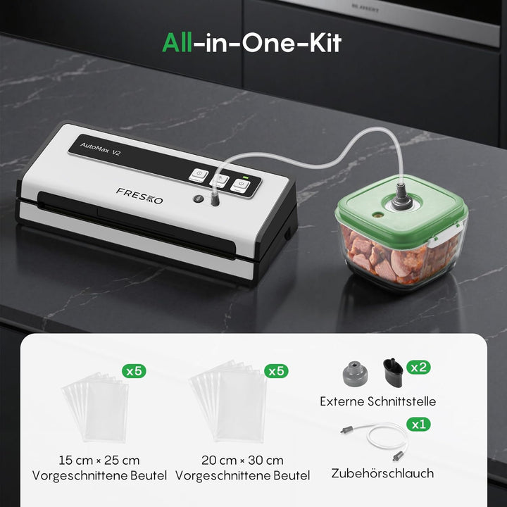 FRESKO Automatische Vakuumiergerät, 140W Vakuumierer mit Doppelte Heisssiegelung, Trocken-/Feuchtmod