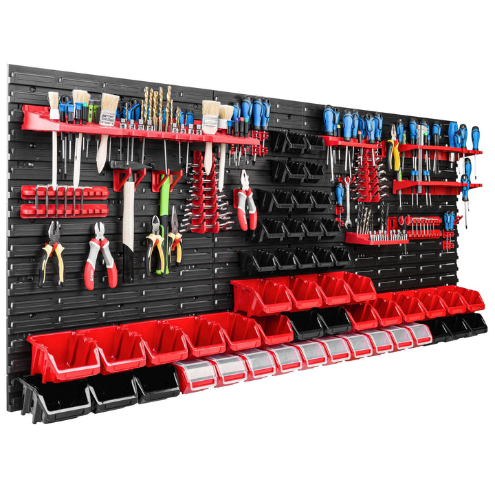 Lagersystem Werkstattregal | 172 x 78 cm | 50 stck. Box | Wandregal mit Werkzeughalterungen und Stap