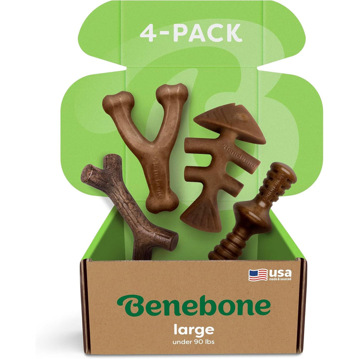 Benebone Unzerstörbare Hunde-Kauspielzeug-Geschenkbox für aggressive Kauer mit Querlenker, Fischgrät