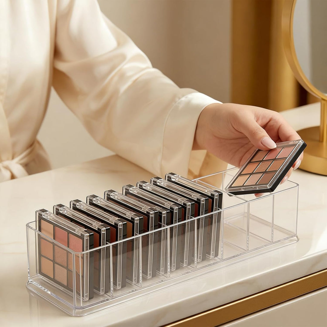 SINJEUN 6 Stück Kosmetik Organizer Acryl, 25,5 x 9 x 4,6cm 8 Fächer Make Up Organizer, Transparent S
