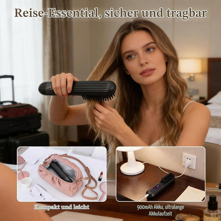 Glättbürste Kabellos, Stylingbürste Für Kurze Langes Haare, Haarglätter Bürste Kabellos mit 3 Wärmes