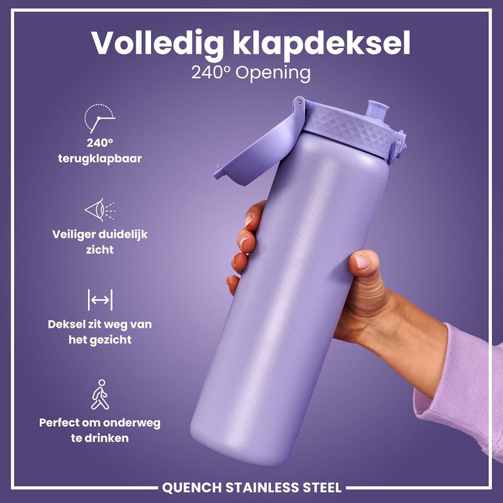 ION8 1 Liter Leicht Edelstahl Trinkflasche, Nicht Isoliert, Auslaufsicher, Einhandöffnung, Sichere V
