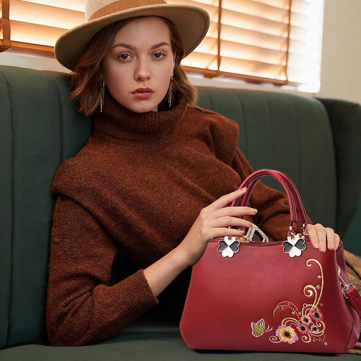 NICOLE&DORIS Handtaschen Damen Mode Schultertasche Geldbörse Retro Umhängetasche Frau Tote Stickerei