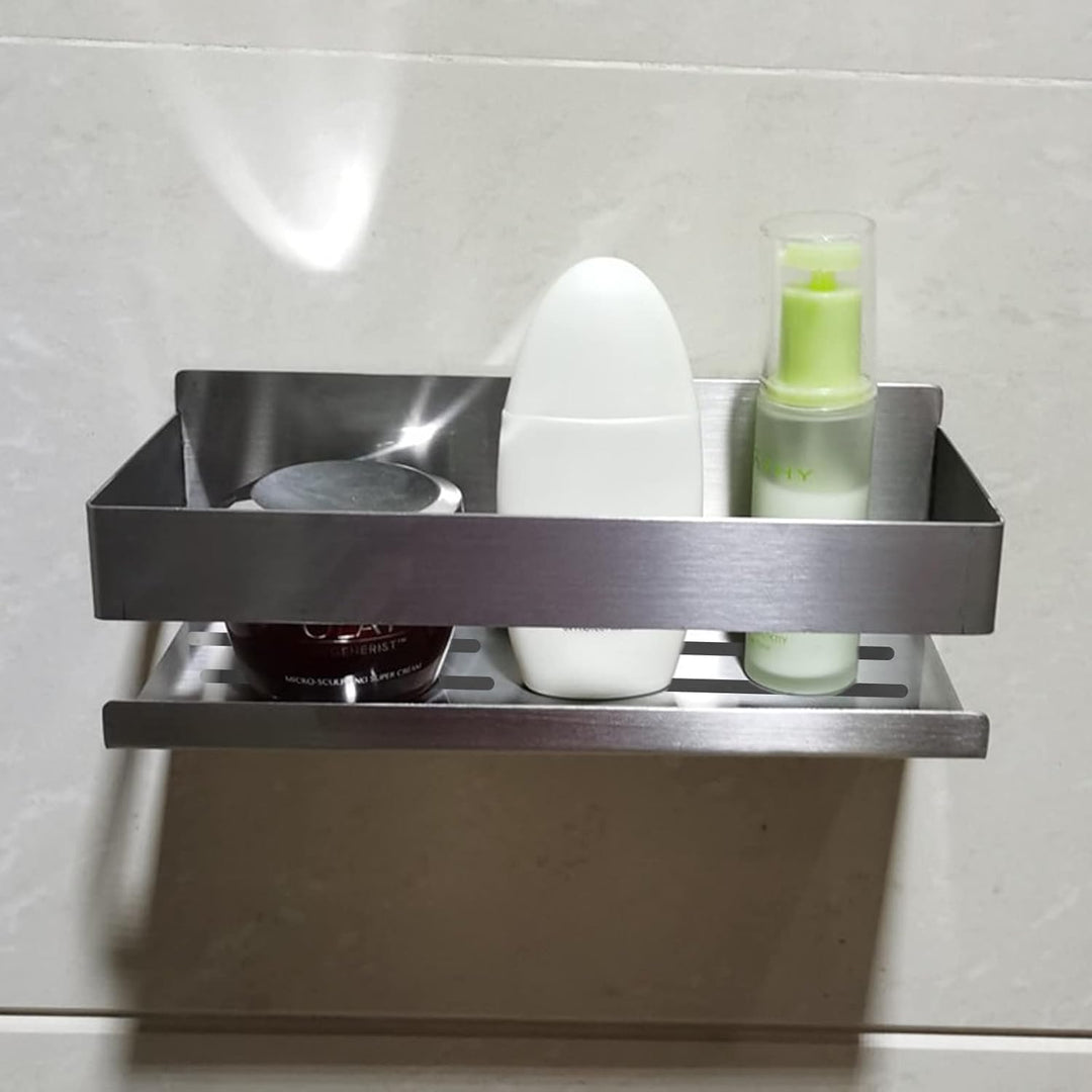 Duschablage Ohne Bohren, Duschregal Wandmontage Selbstklebend Edelstahl, Duschkorb mit 2 Haken, Geei