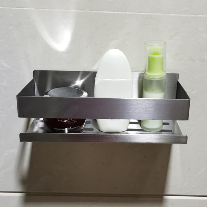 Duschablage Ohne Bohren, Duschregal Wandmontage Selbstklebend Edelstahl, Duschkorb mit 2 Haken, Geei