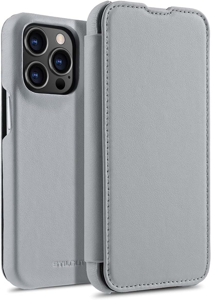 STILGUT Book Case kompatibel mit iPhone 13 Pro (6.1“) Hülle aus Leder zum Klappen, Klapphülle, Handy
