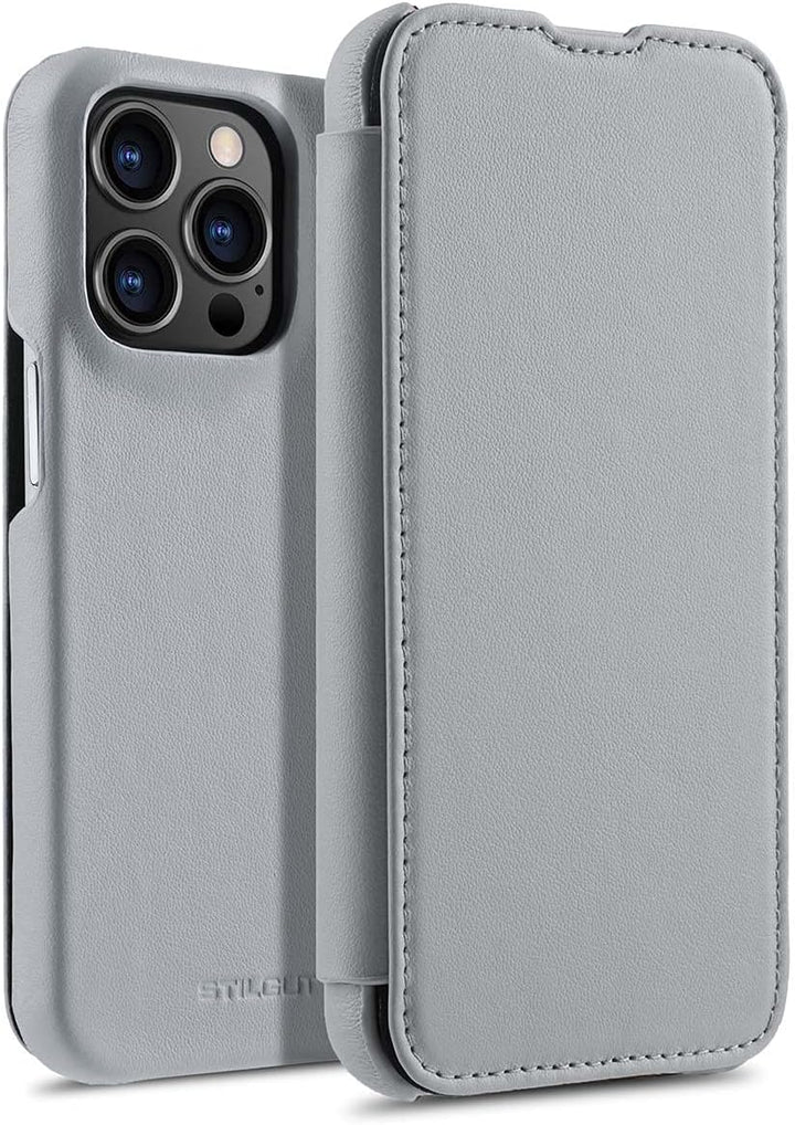 STILGUT Book Case kompatibel mit iPhone 13 Pro (6.1“) Hülle aus Leder zum Klappen, Klapphülle, Handy