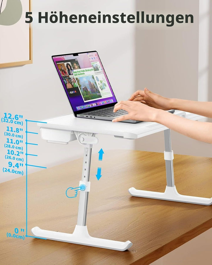 SAIJI Laptoptisch fürs Bett, Verstellbarer Computer-Betttisch, Laptoptisch mit Aufbewahrungsschublad