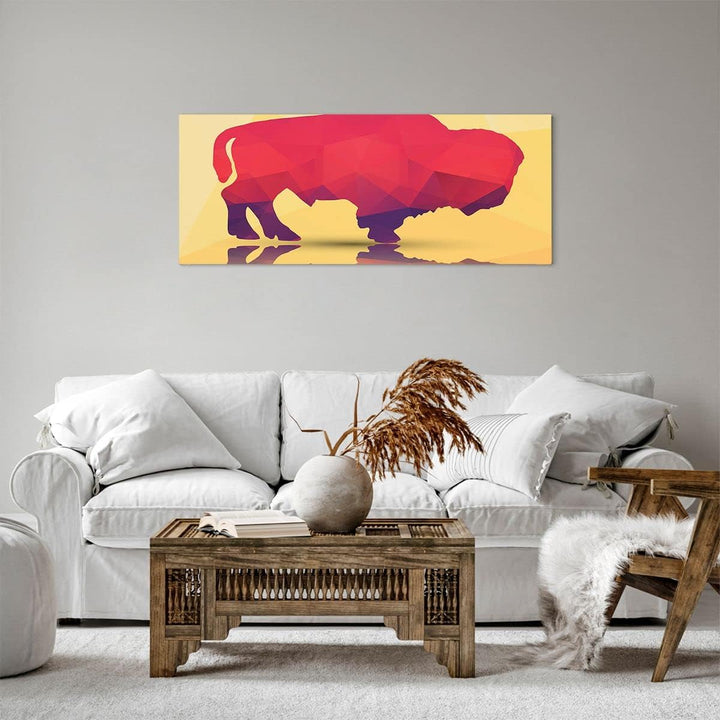 Panorama Bilder auf Leinwand 100x40cm Leinwandbild Bison Illustration Bunt Grafik Gross Wanddeko Bil