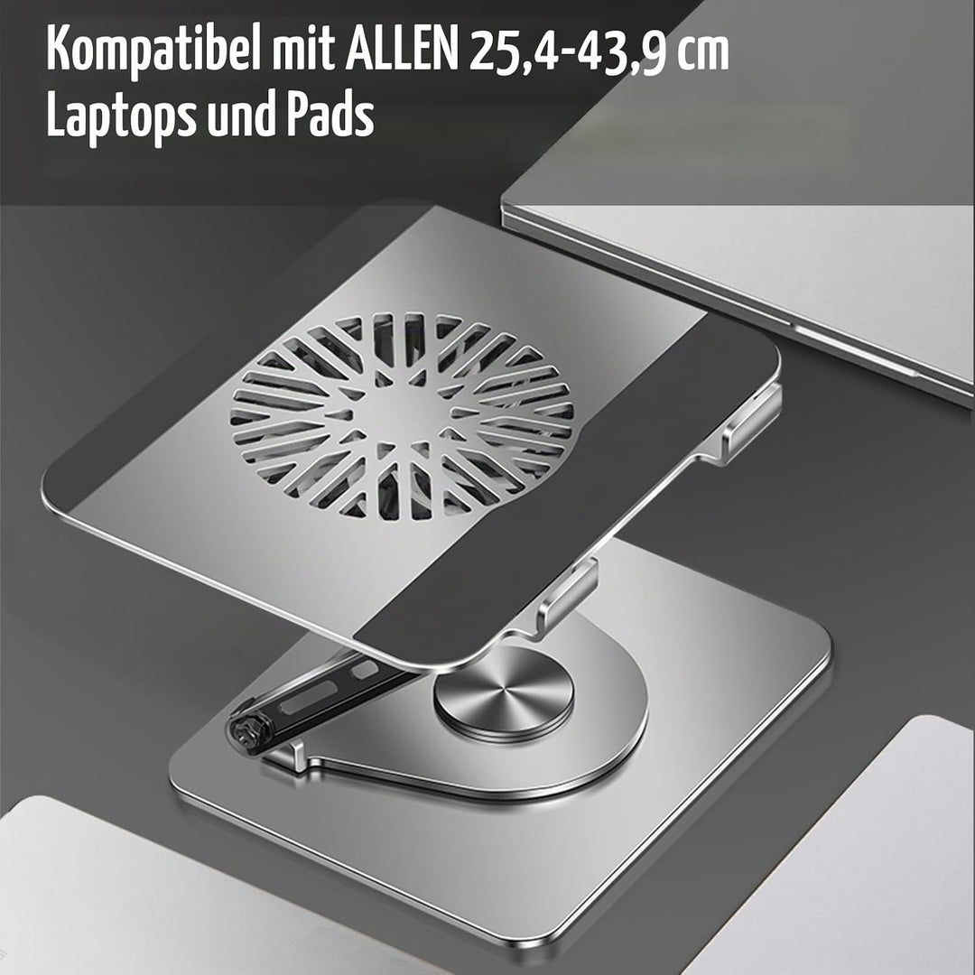 Laptop-Kühlpad 360° drehbarer Laptop-Ständer mit 5" Turbo-Kühllüfter, 2 verstellbaren Neigungswinkel