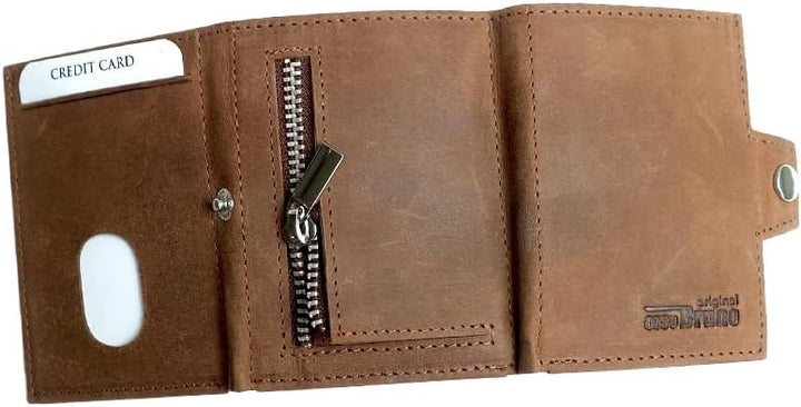 orso Bruno original Minigeldbörse Herren braun Leder RFID Schutz, kleine Herren Mini Geldbörse, Mini