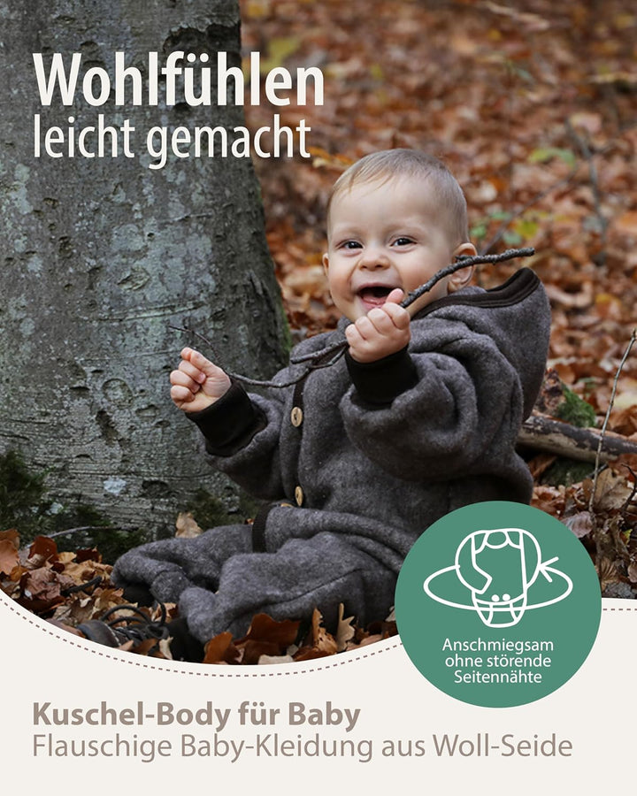 Cosilana, Baby Body Langarm, 70% Wolle, 30% Seide Rot Geringelt 86-92, Rot Geringelt 86-92