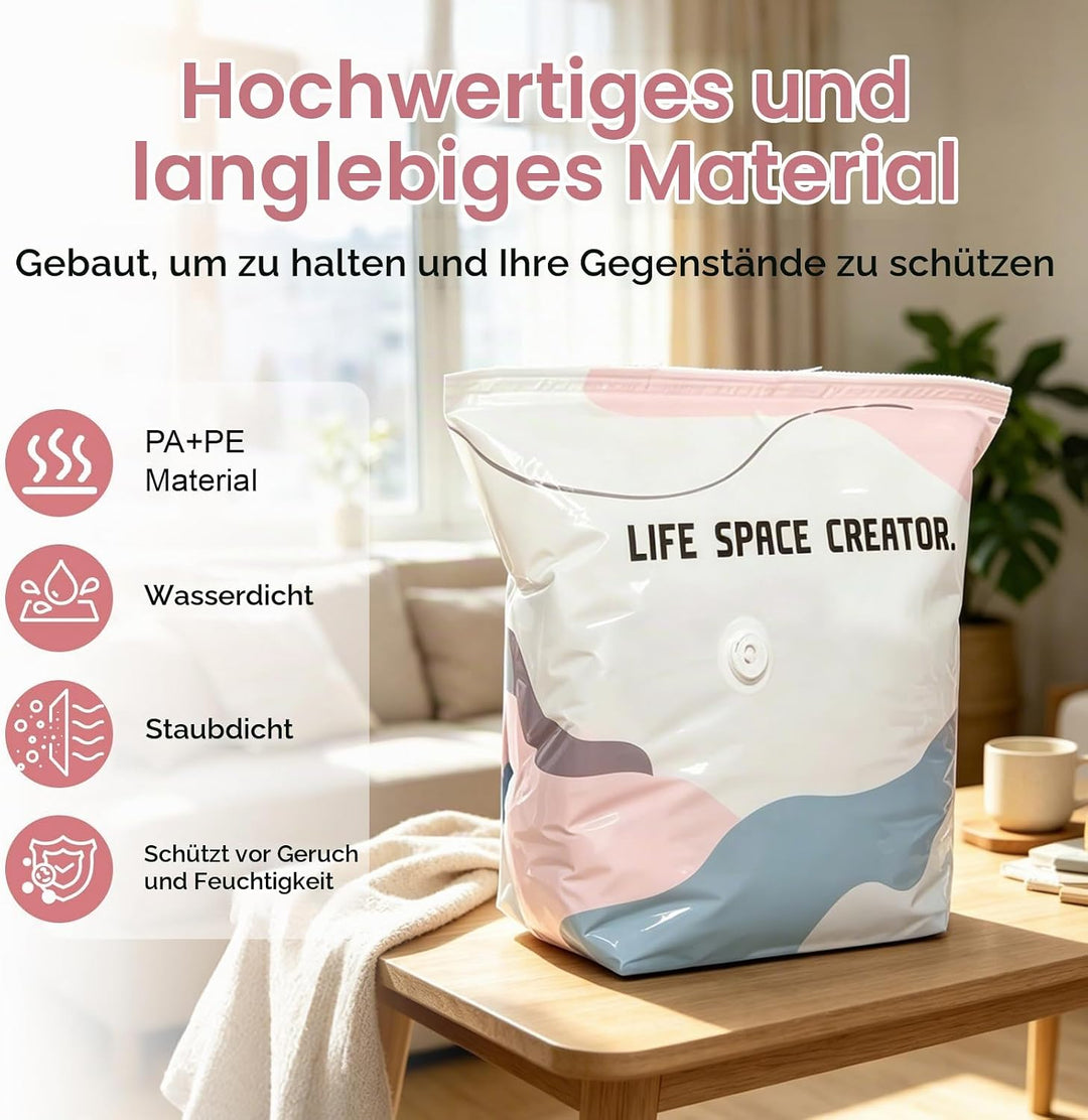 No‑Pump Vacuum Storage Bags, 4 Stücks Vakuumbeutel Ohne Pumpe, Vakuum-Aufbewahrungsbeutel Ohne Pumpe
