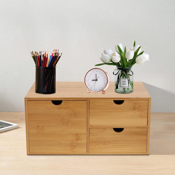 Bambus & MDF, Mini Kommode Schubladenbox Schreibtischorganizer, Schreibtisch Organizer, Bambus,Organ