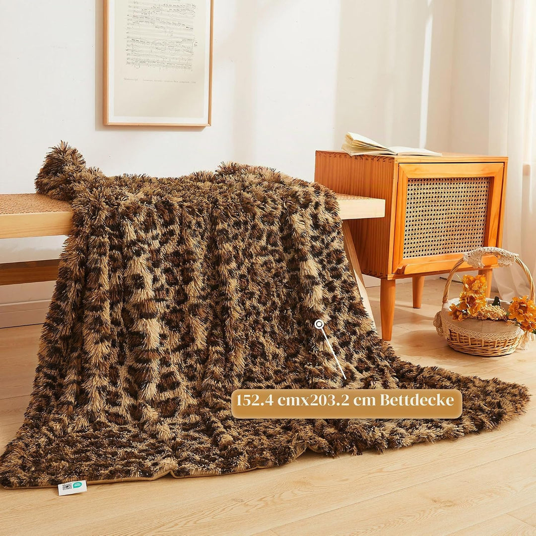 XeGe Luxus Kunstfell-Leopardenmuster-Decke 152x228 cm, Weiche Gepardenmuster & Weich-Flauschige Schi