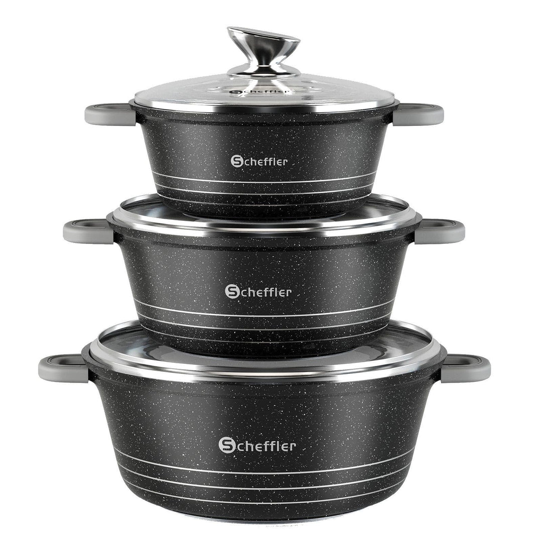 Scheffler Topfset mit Glasdeckel, 24cm,4L/28cm,6L/32cm,10L, Kochtopf Set Induktions Töpfe Set, mit A