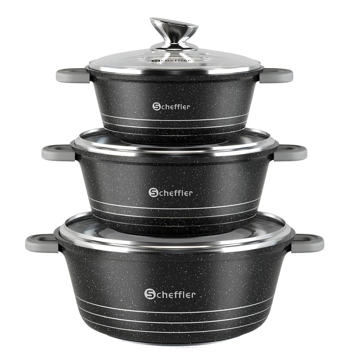 Scheffler Topfset mit Glasdeckel Kochtopf Set Induktions Töpfe Set, 2.2L/24cm,4L/28cm,6L,Töpfe Set,