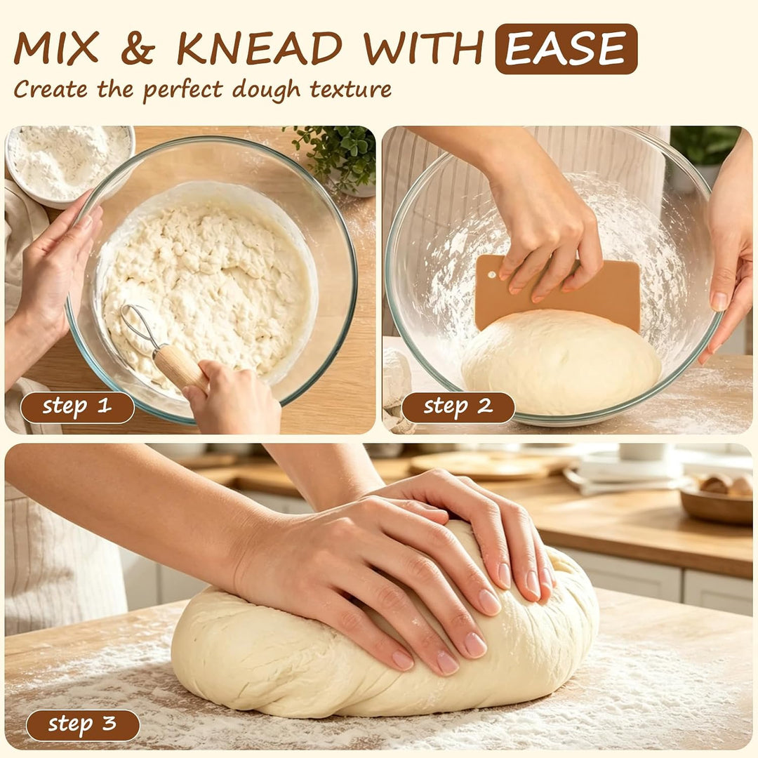Sauerteig Starter Set, Gärkorb Brot Backen Zubehör mit Runder und ovaler Gärkörbchen, Komplettset Br