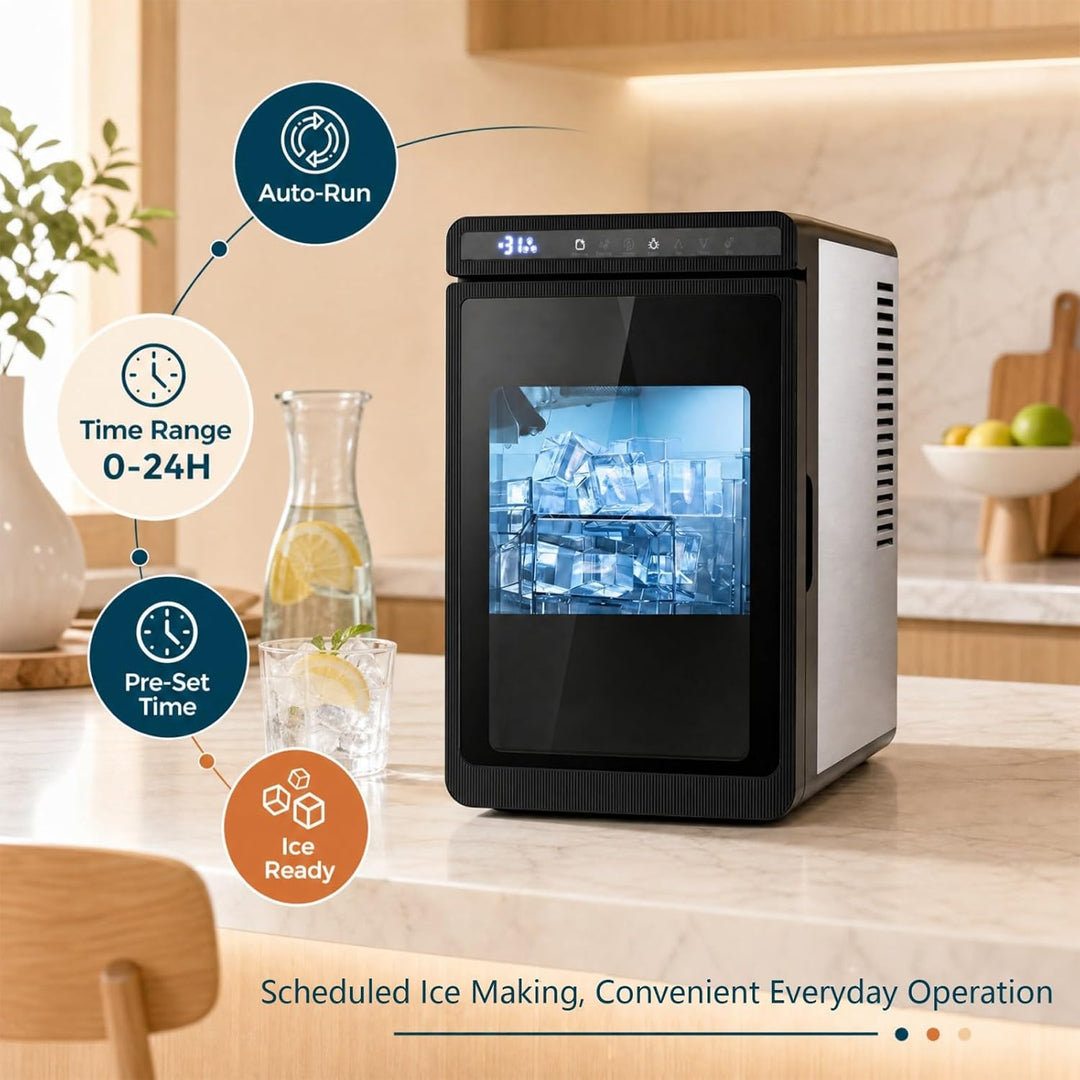 LIFEZEAL Eiswürfelmaschine, transparent, 12 kg/24 h, für Arbeitsplatte, quadratische Eiswürfel, 4 cm