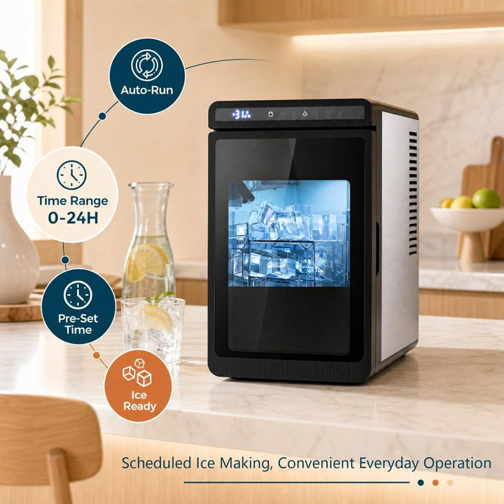 LIFEZEAL Eiswürfelmaschine, transparent, 12 kg/24 h, für Arbeitsplatte, quadratische Eiswürfel, 4 cm